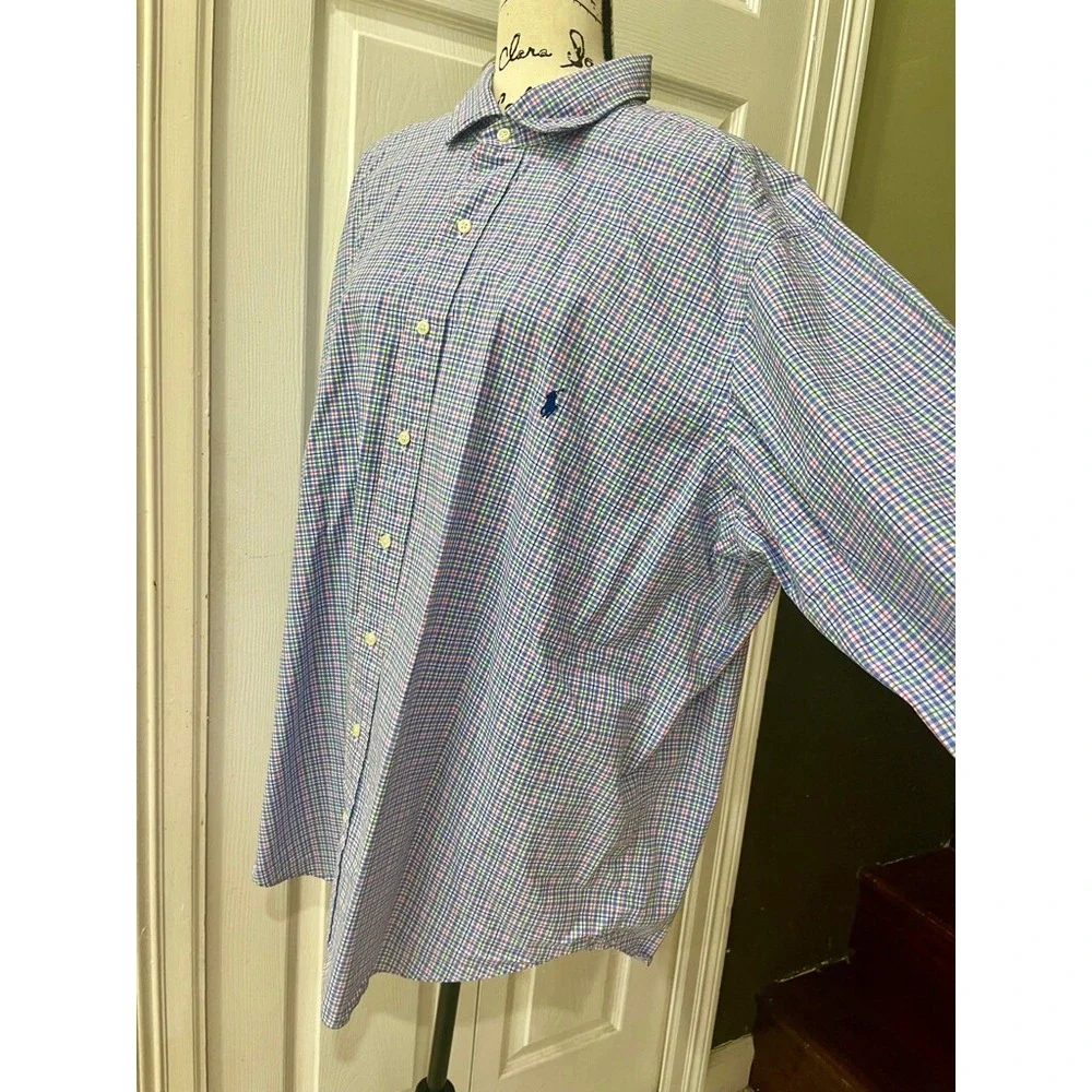 Polo Ralph Lauren Mens 2XB Big Tattersall Check Cotton Button‎ Down Shirt Blue